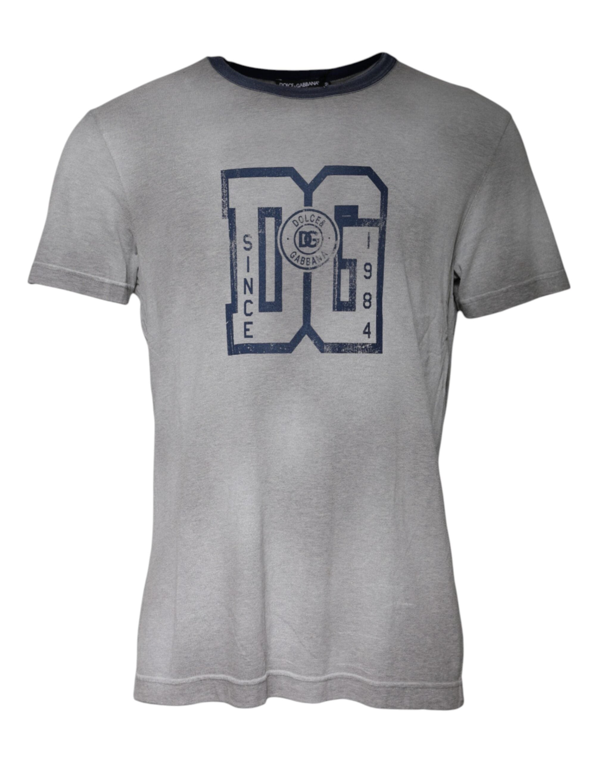 Dolce & Gabbana grey T-shirt with round neck and logo print, made of cotton-2