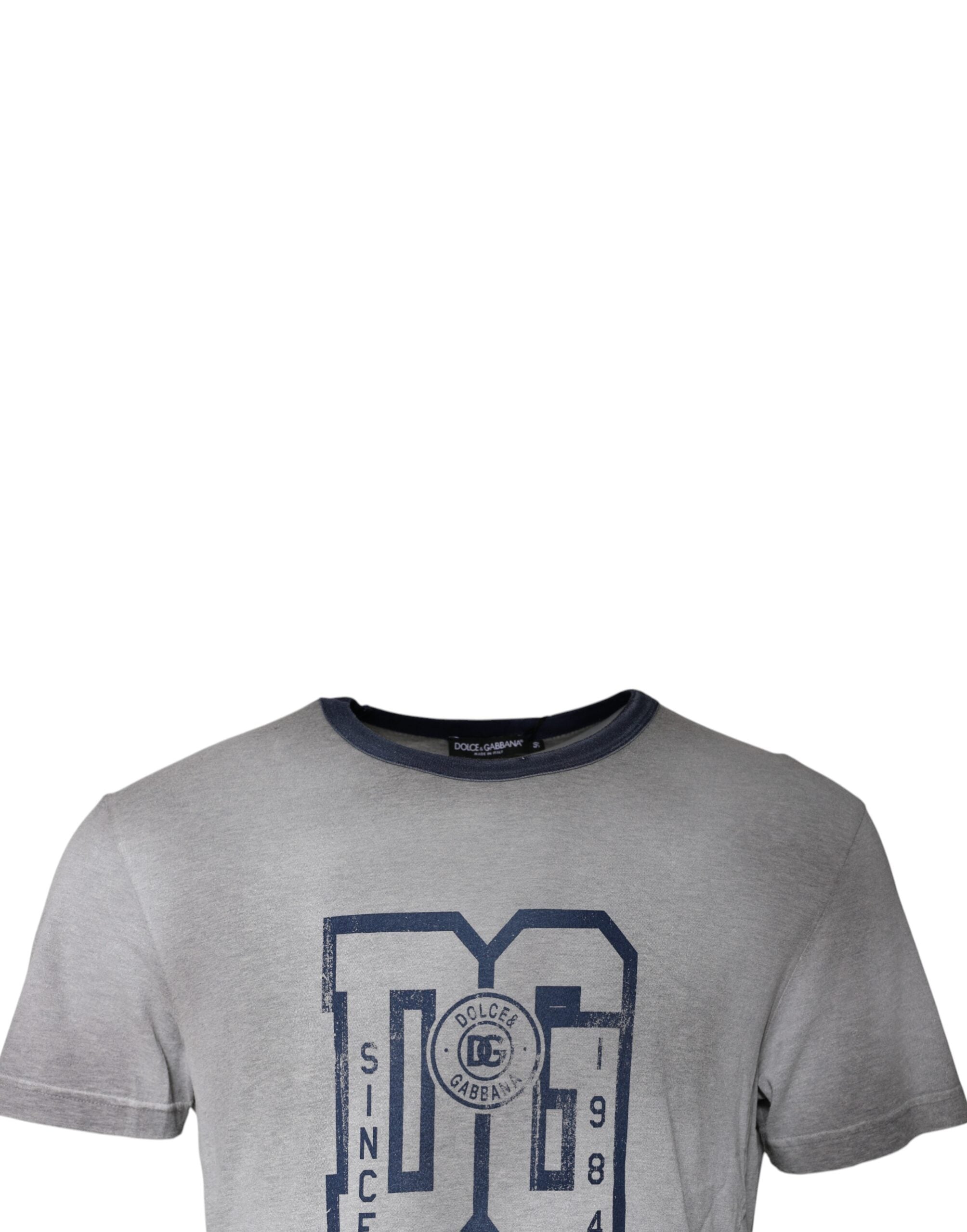 Dolce & Gabbana grey T-shirt with round neck and logo print, made of cotton-3