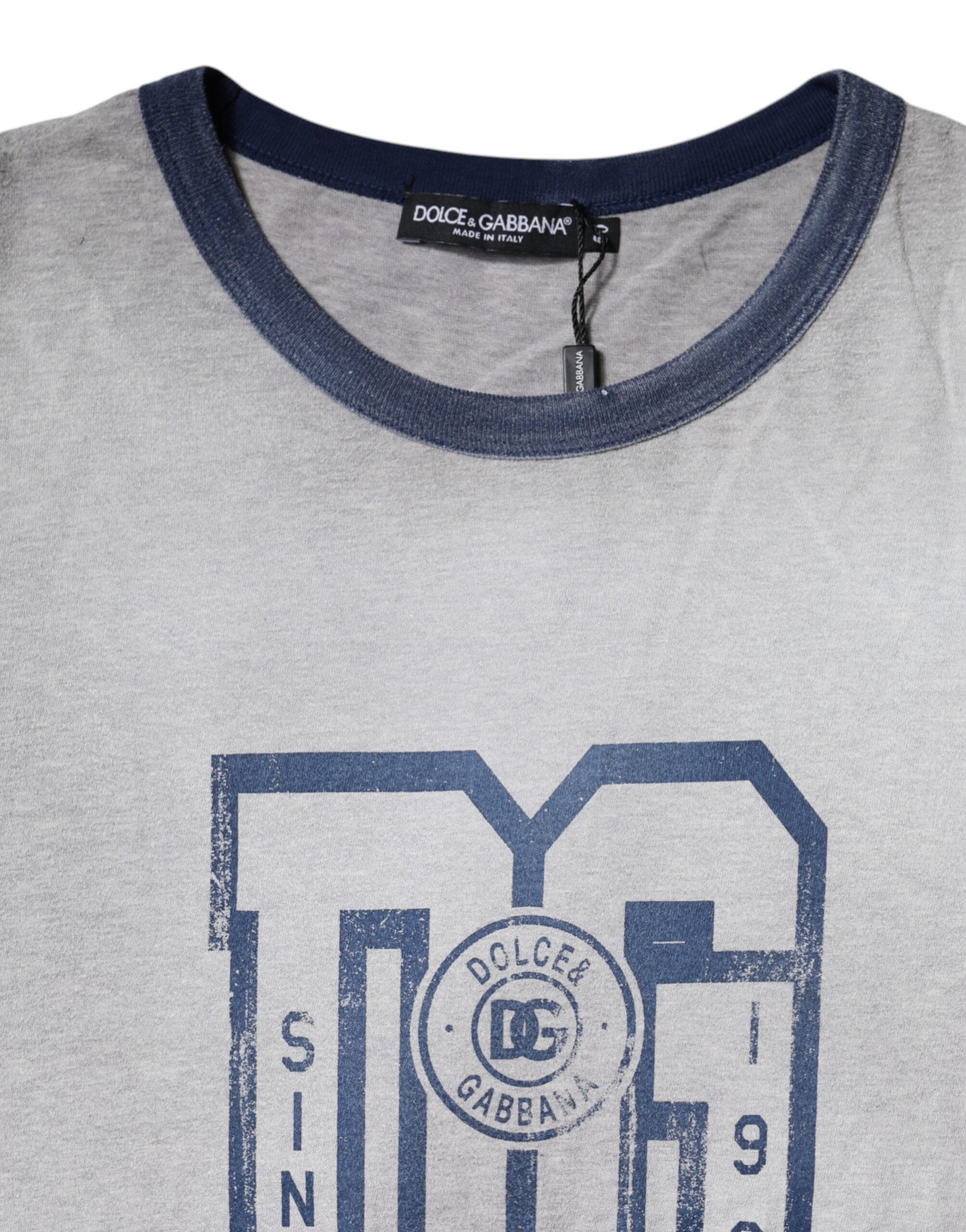 Dolce & Gabbana grey T-shirt with round neck and logo print, made of cotton-5