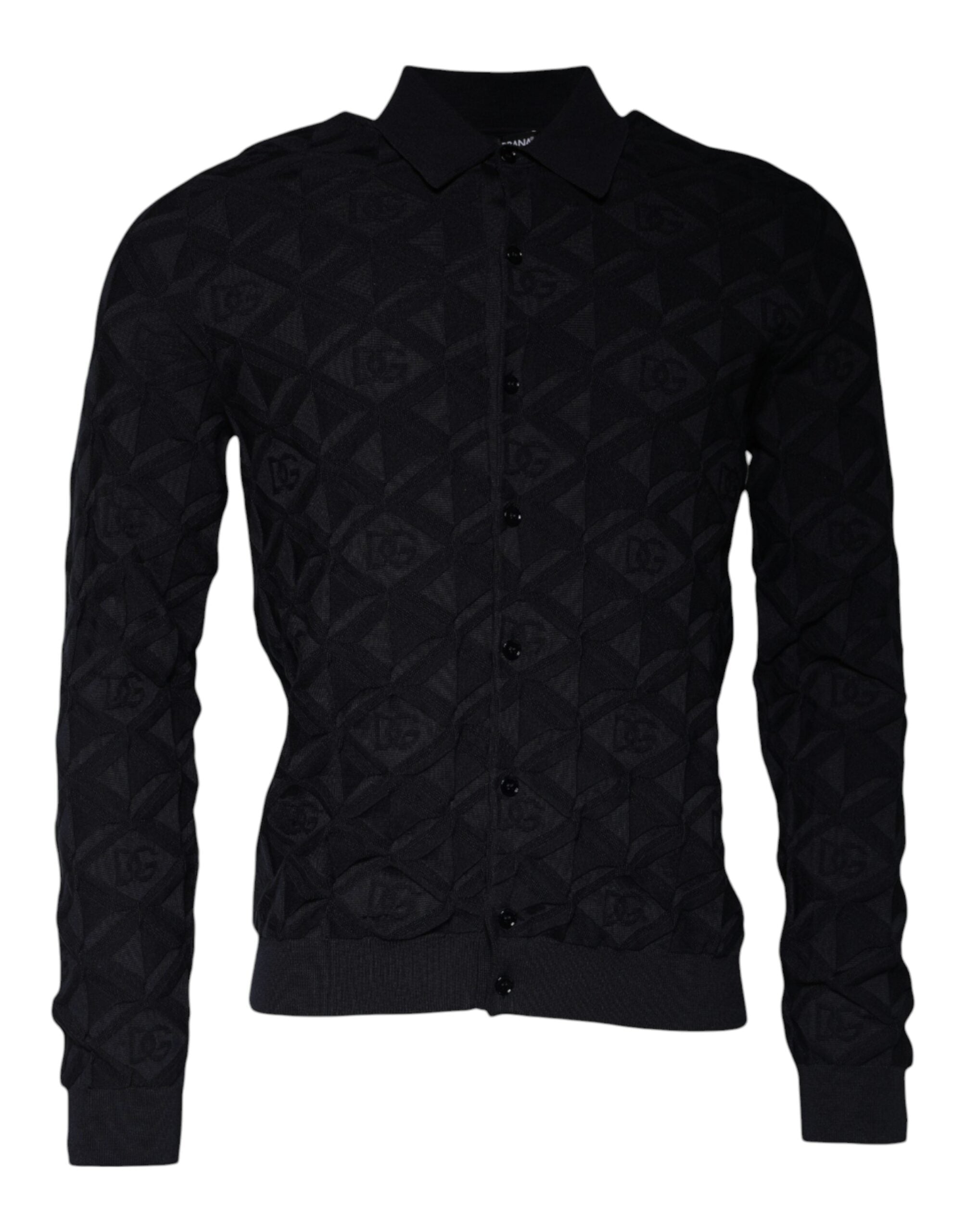 Cárdigan de seda negra con cuello redondo para hombre de Dolce & Gabbana-1