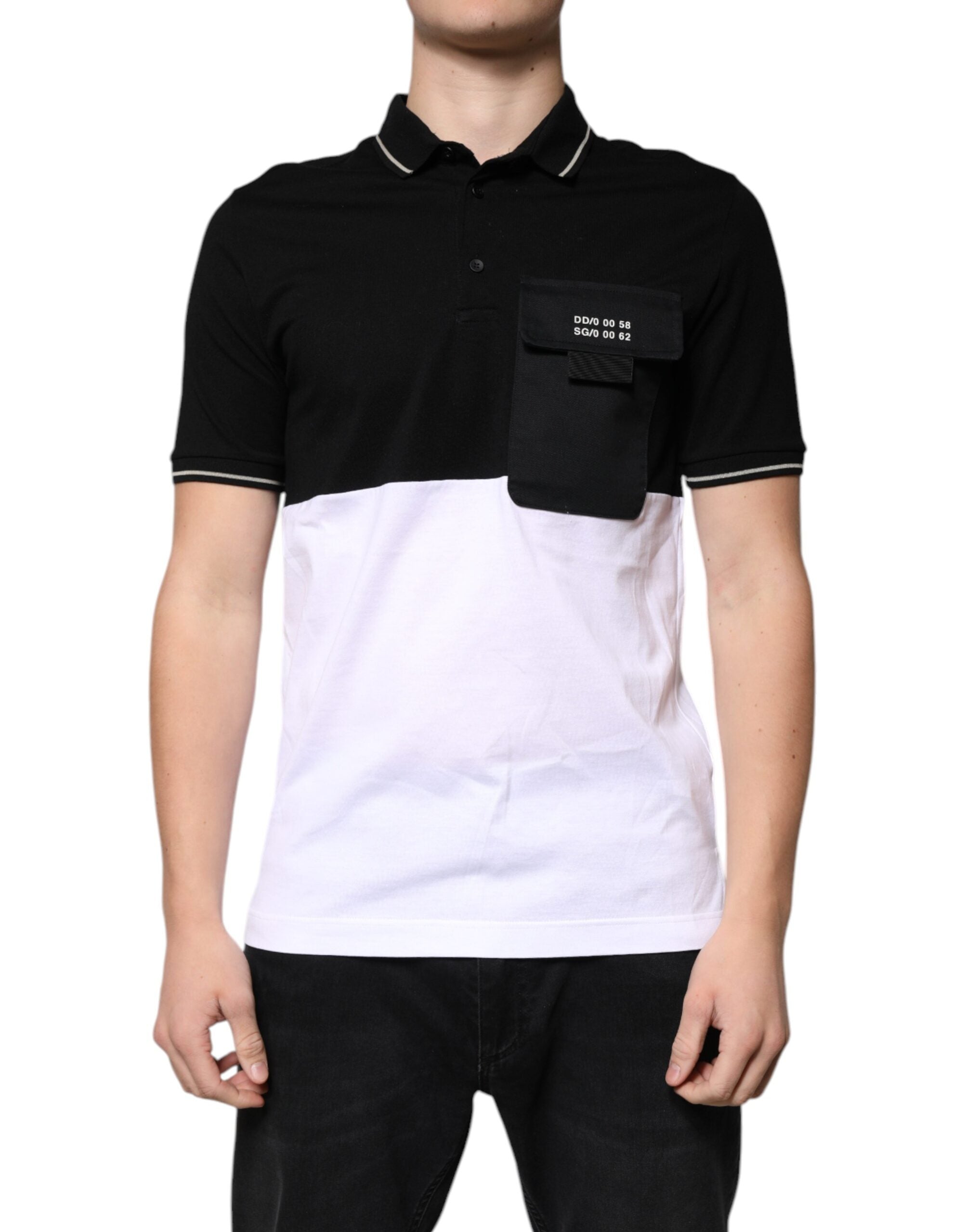Dolce & Gabbana Black and White Cotton Short-Sleeved Polo T-Shirt