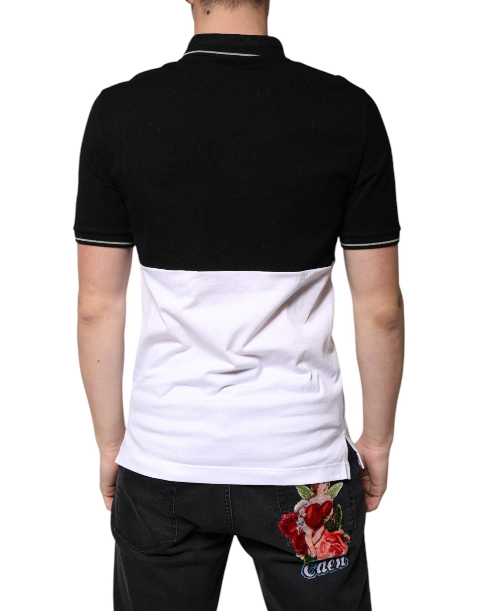 Polo de manga corta de algodón blanco y negro de Dolce & Gabbana-4