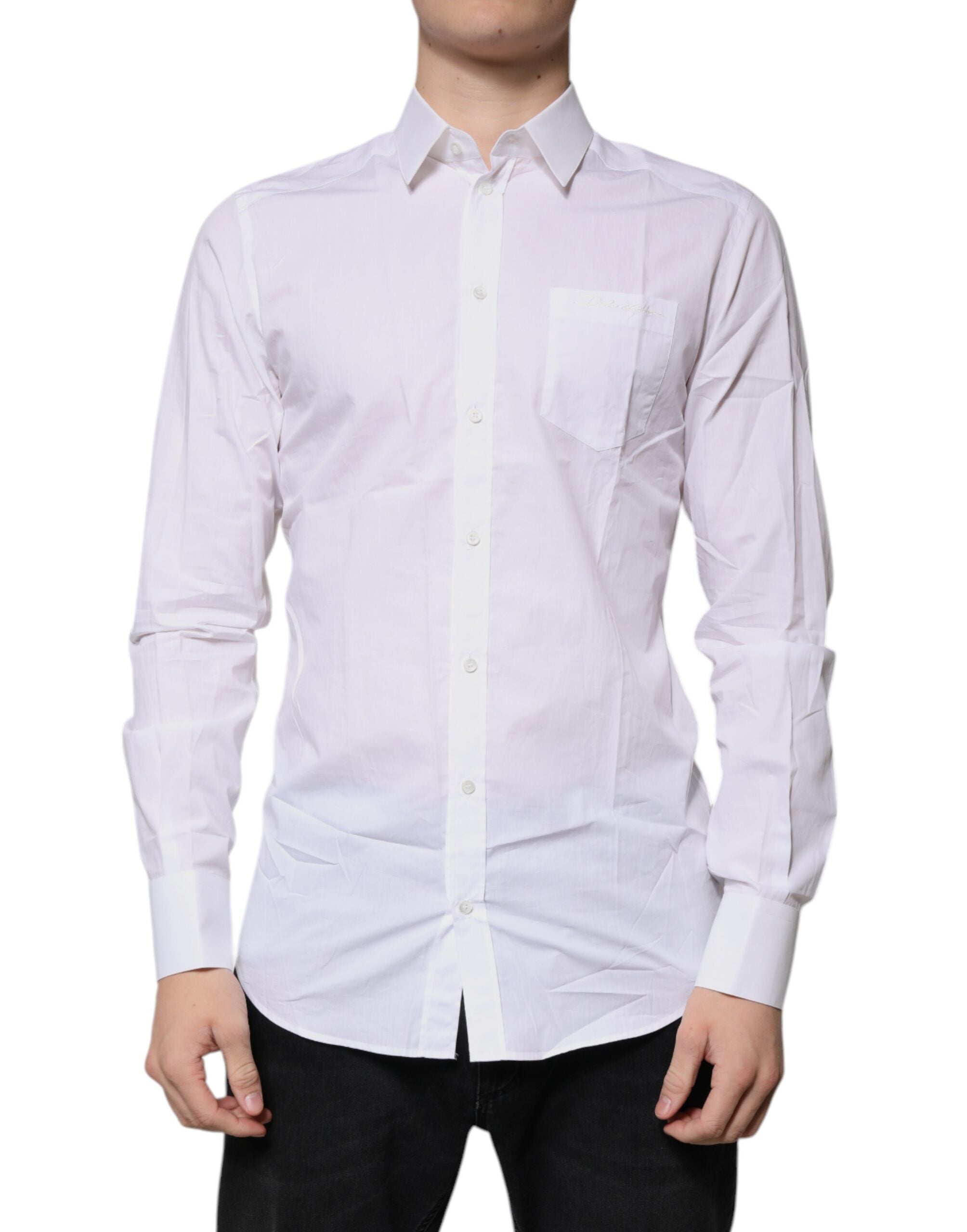 Dolce & Gabbana White Cotton Long-Sleeved Shirt GOLD-1