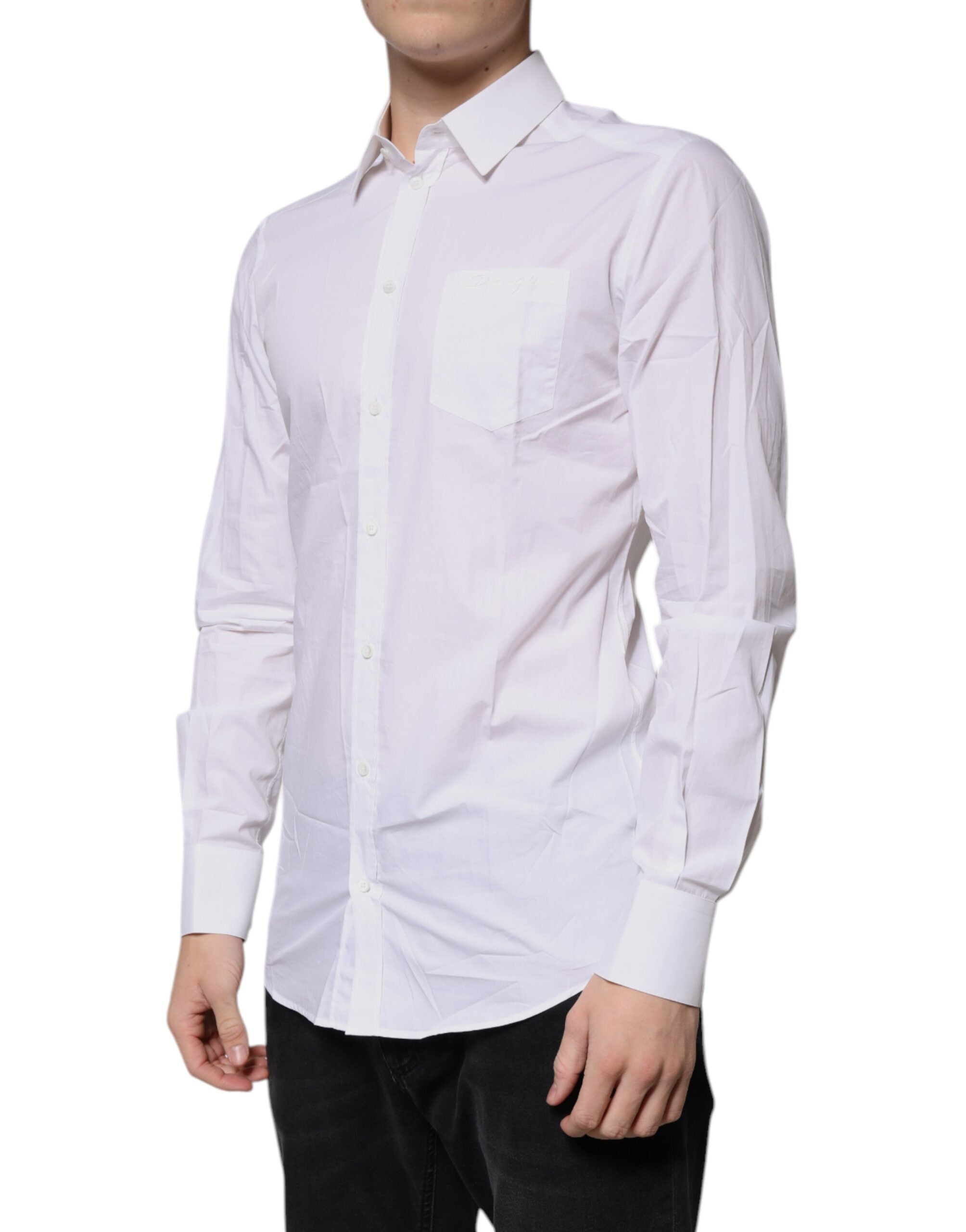Dolce & Gabbana White Cotton Long-Sleeved Shirt GOLD-3