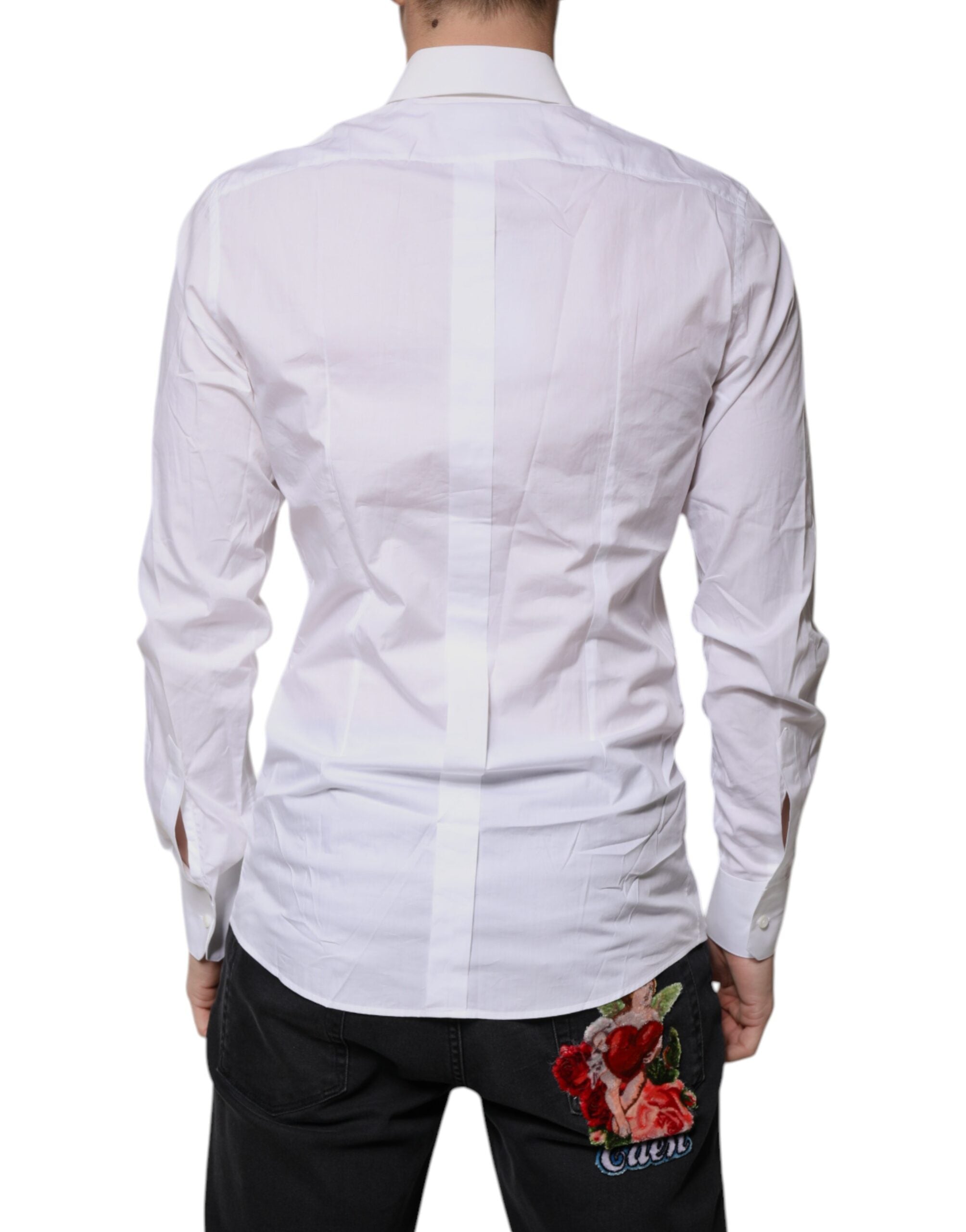 Dolce & Gabbana White Cotton Long-Sleeved Shirt GOLD-4