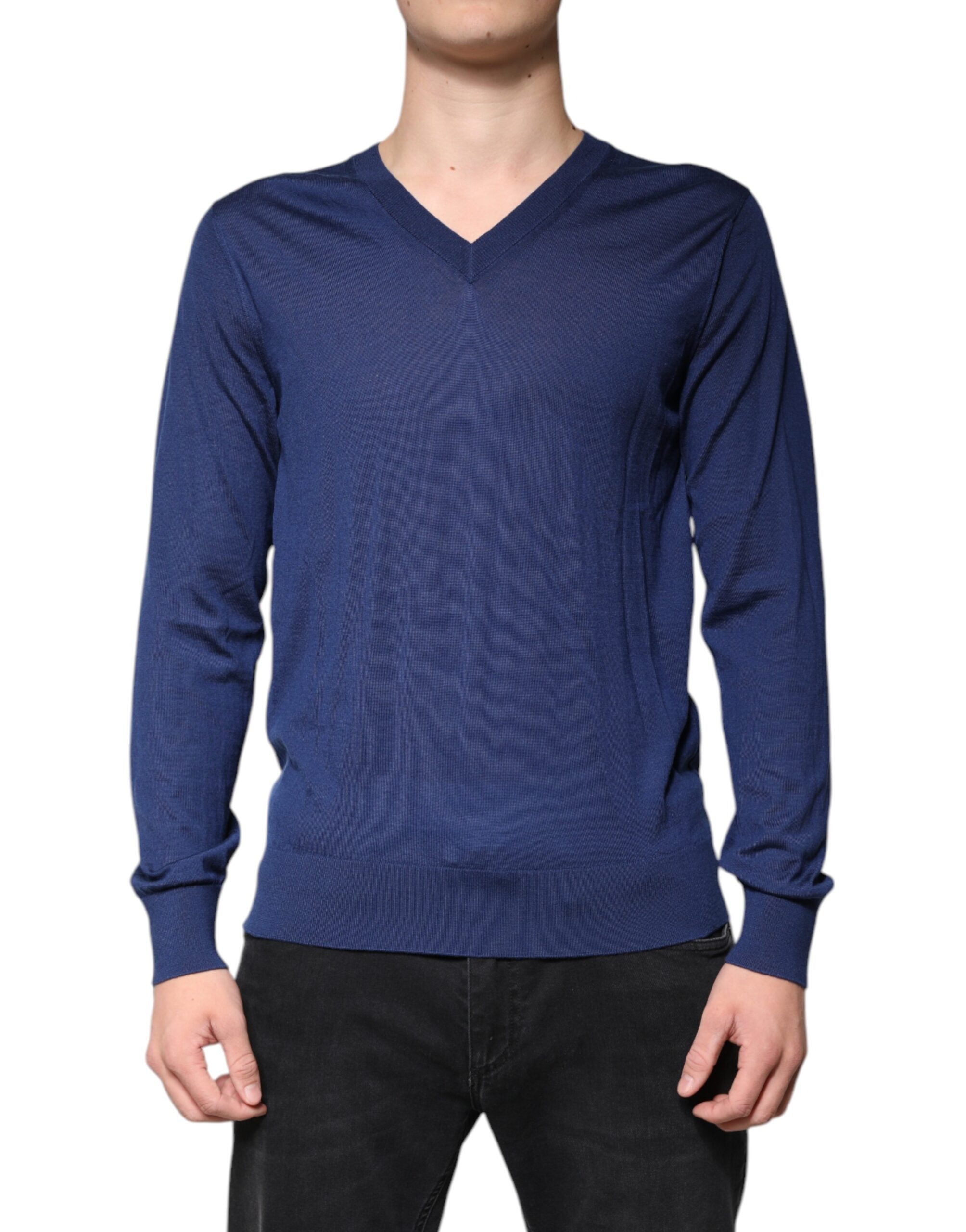 Dolce & Gabbana navy blue cashmere V-neck sweater-1
