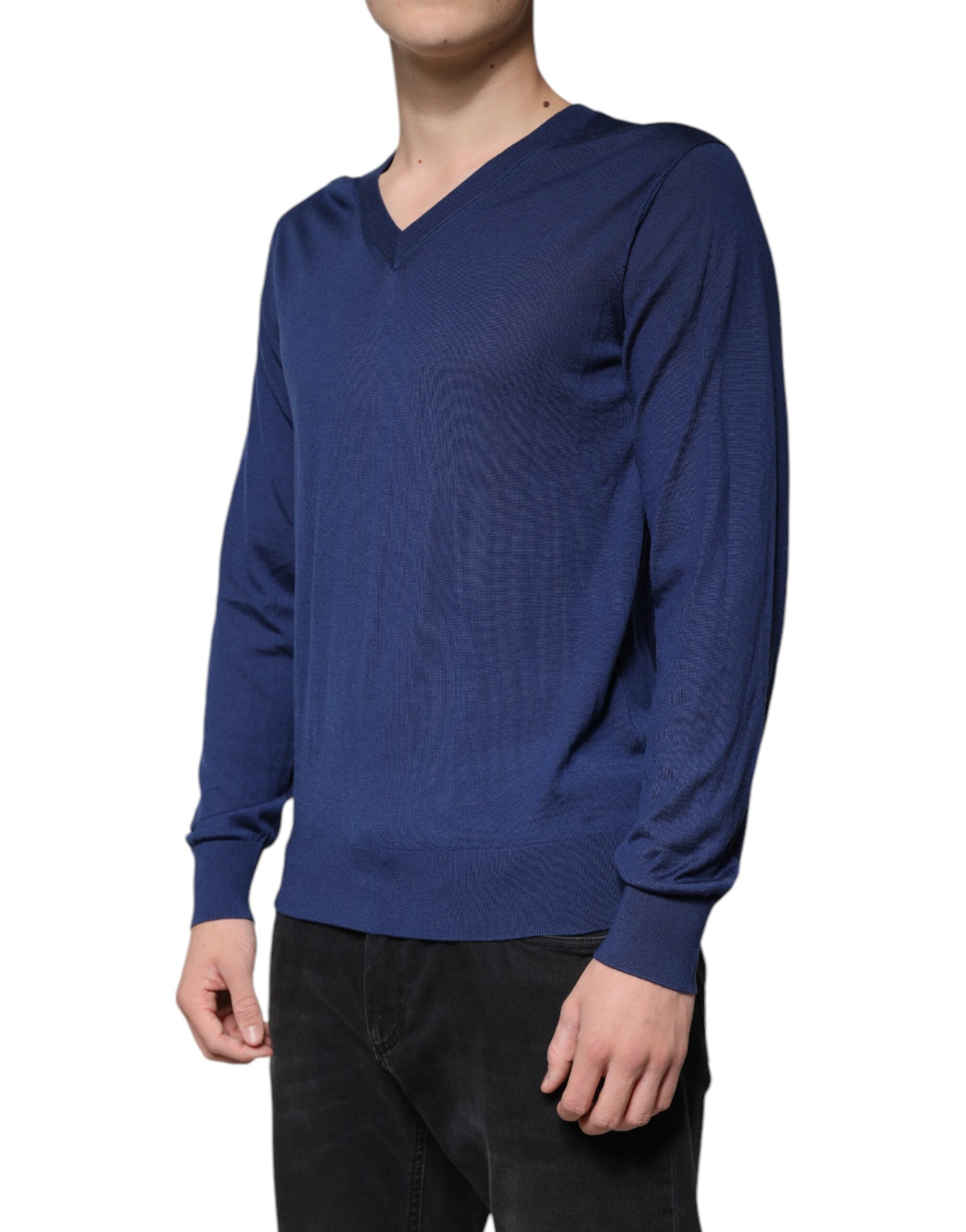 Dolce & Gabbana navy blue cashmere V-neck sweater-3