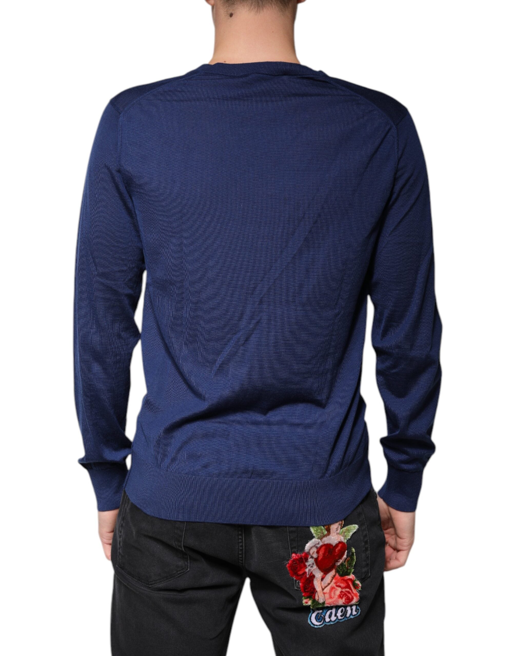 Dolce & Gabbana navy blue cashmere V-neck sweater-4