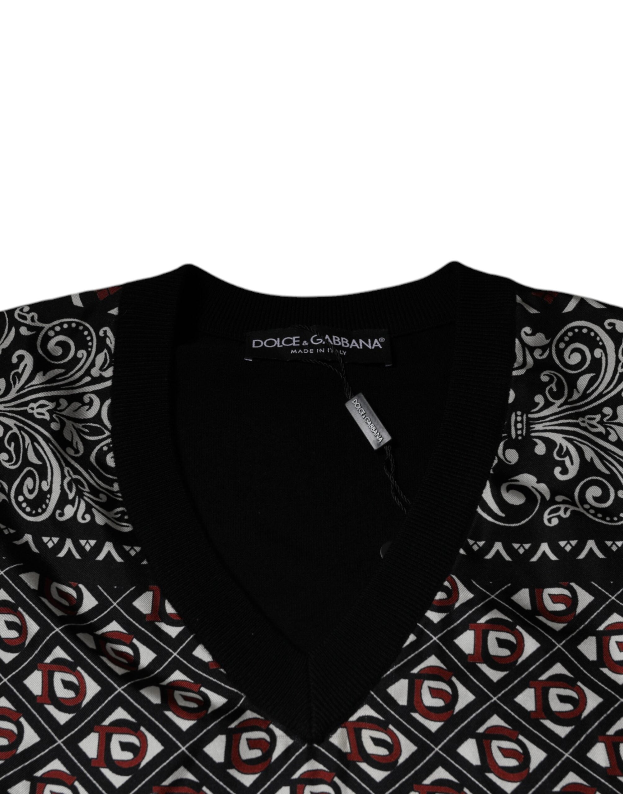 Dolce & Gabbana Schwarzer Logo-Wollpullover mit V-Ausschnitt-7