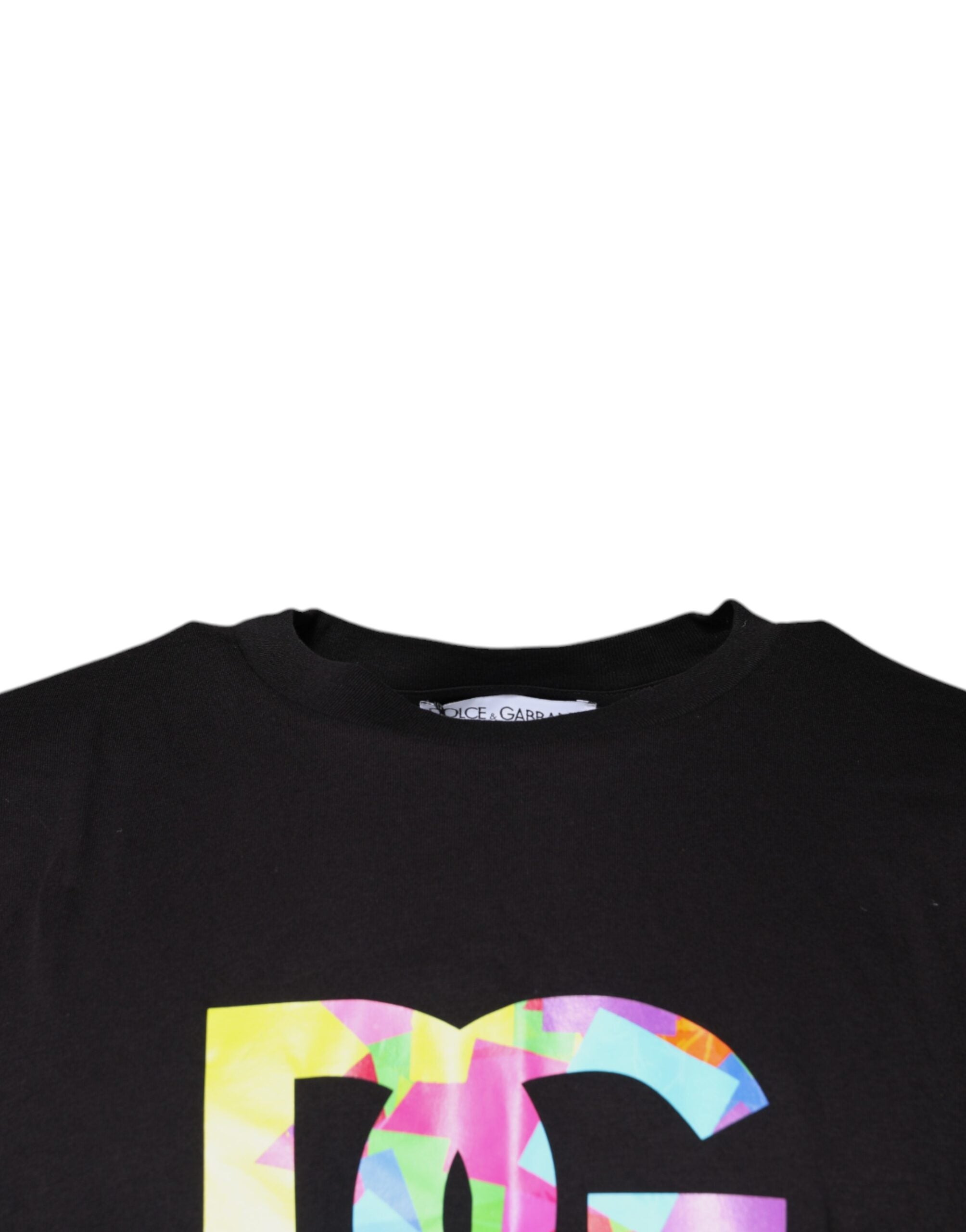 Dolce & Gabbana Schwarzes T-Shirt mit Rundhalsausschnitt und Logodruck aus Baumwolle-4