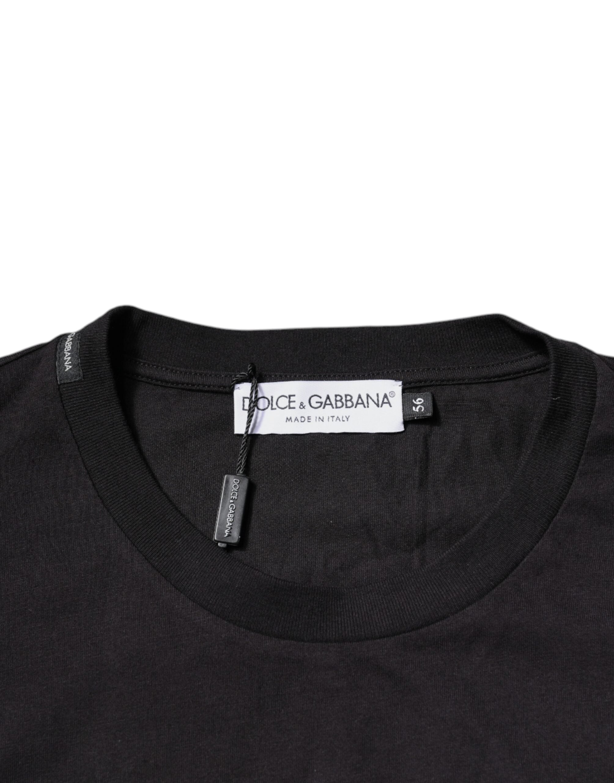 Dolce & Gabbana Schwarzes T-Shirt mit Rundhalsausschnitt und Logodruck aus Baumwolle-6