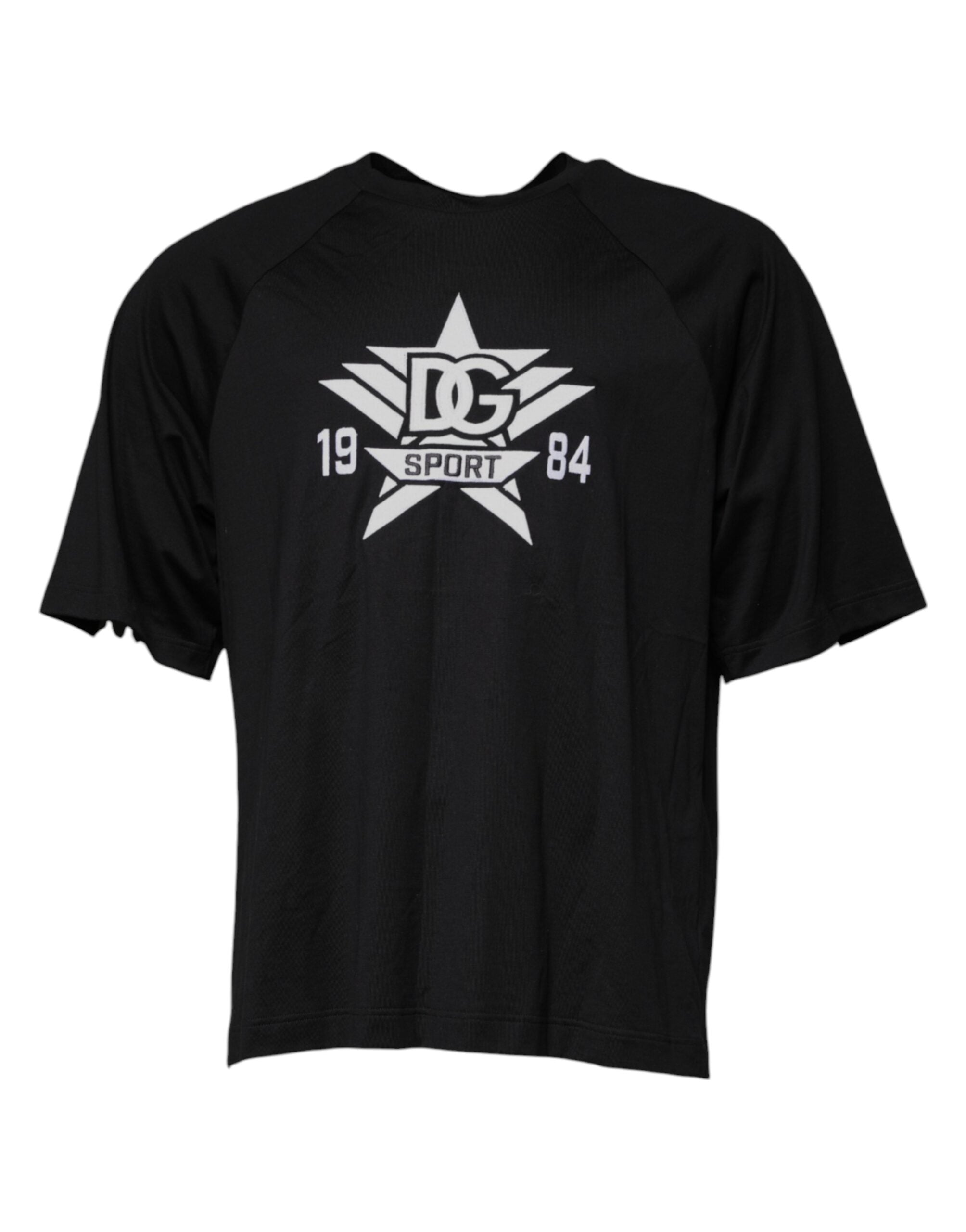 Dolce & Gabbana black T-shirt with round neck and logo print, made of cotton-2