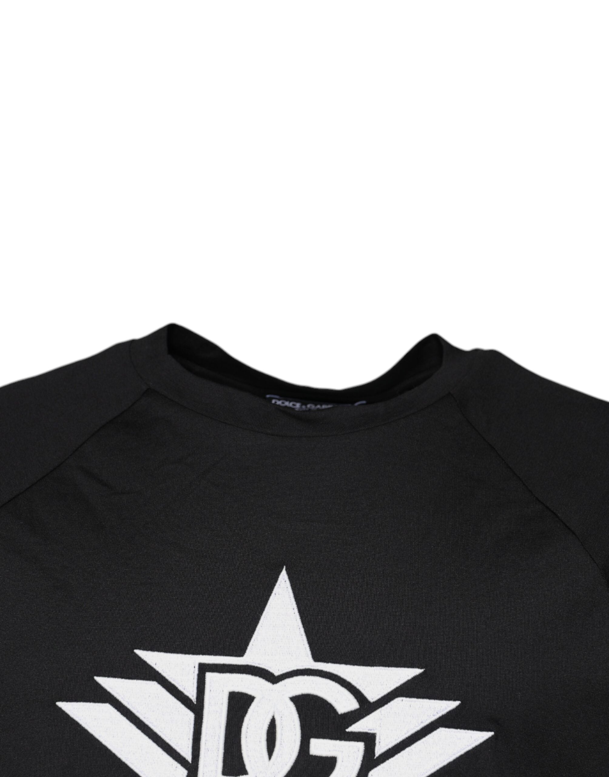 Dolce & Gabbana black T-shirt with round neck and logo print, made of cotton-3