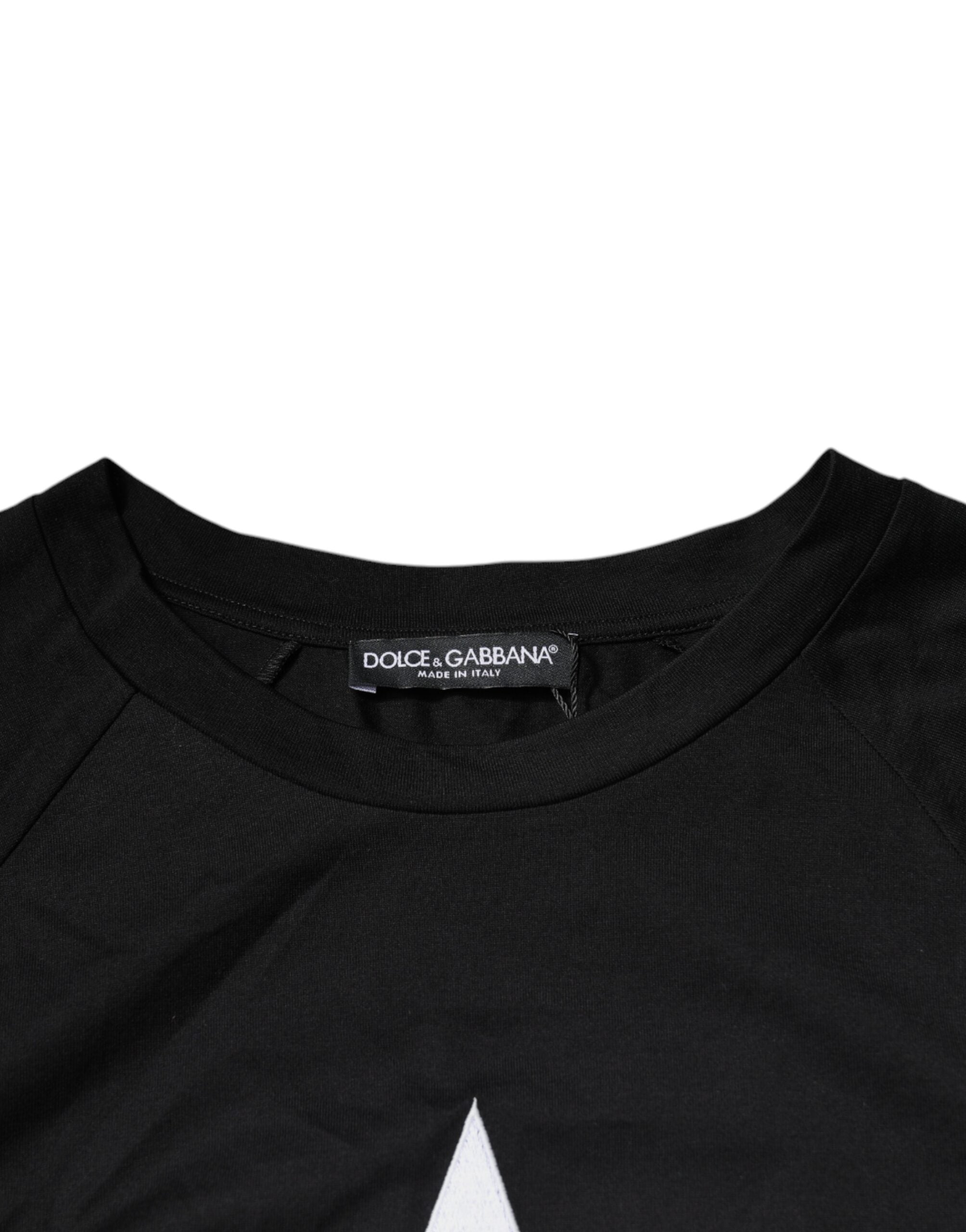 Dolce & Gabbana black T-shirt with round neck and logo print, made of cotton-6