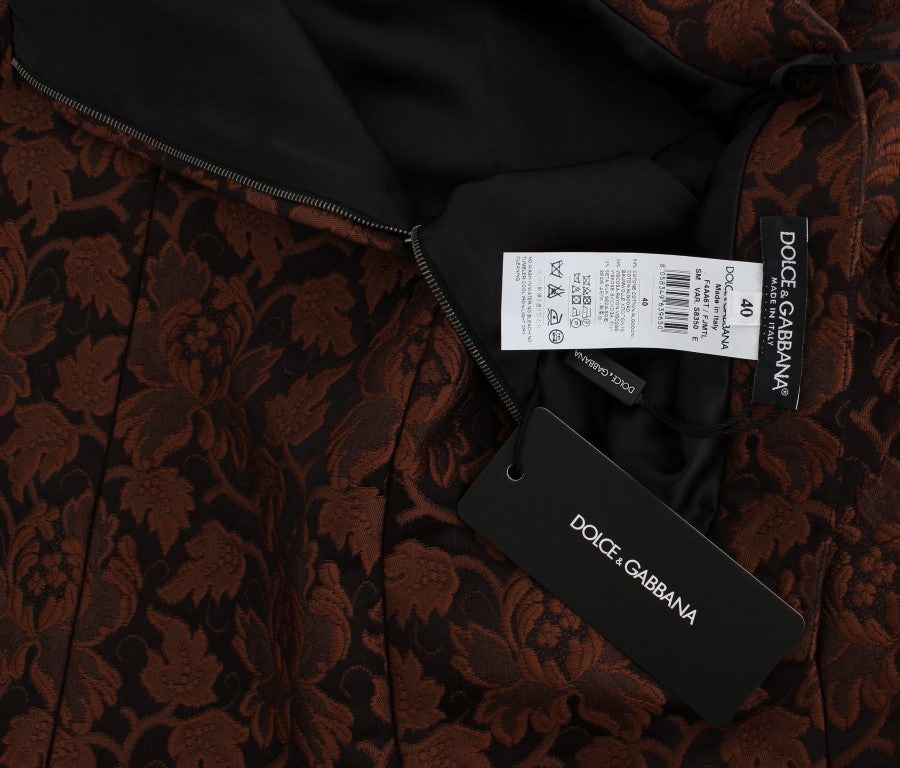 Dolce & Gabbana Brauner geblümter Brokat-Mini-Bubble-Rock-6
