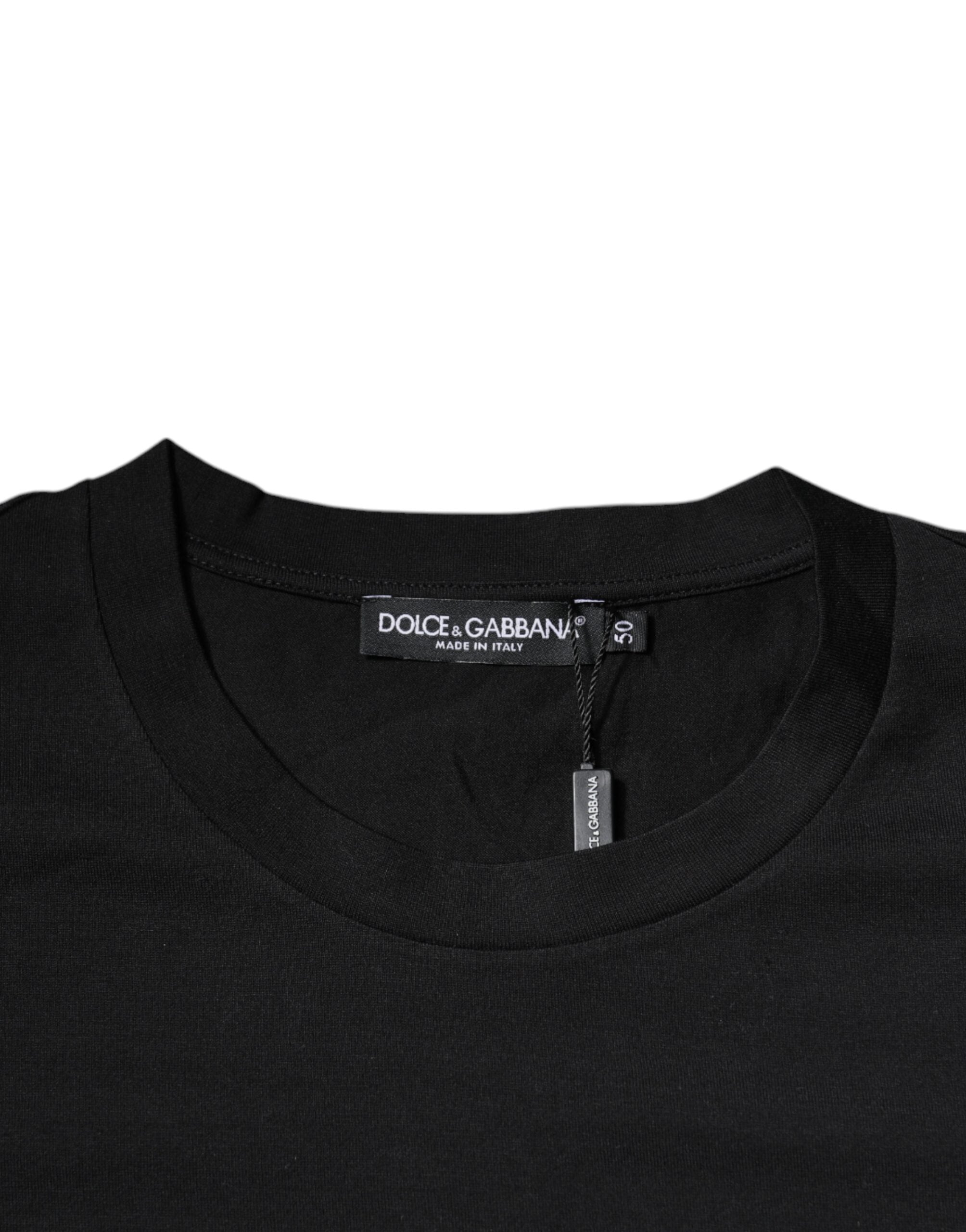 Camiseta de algodón con cuello redondo y estampado del logotipo DG de Dolce & Gabbana en negro-6