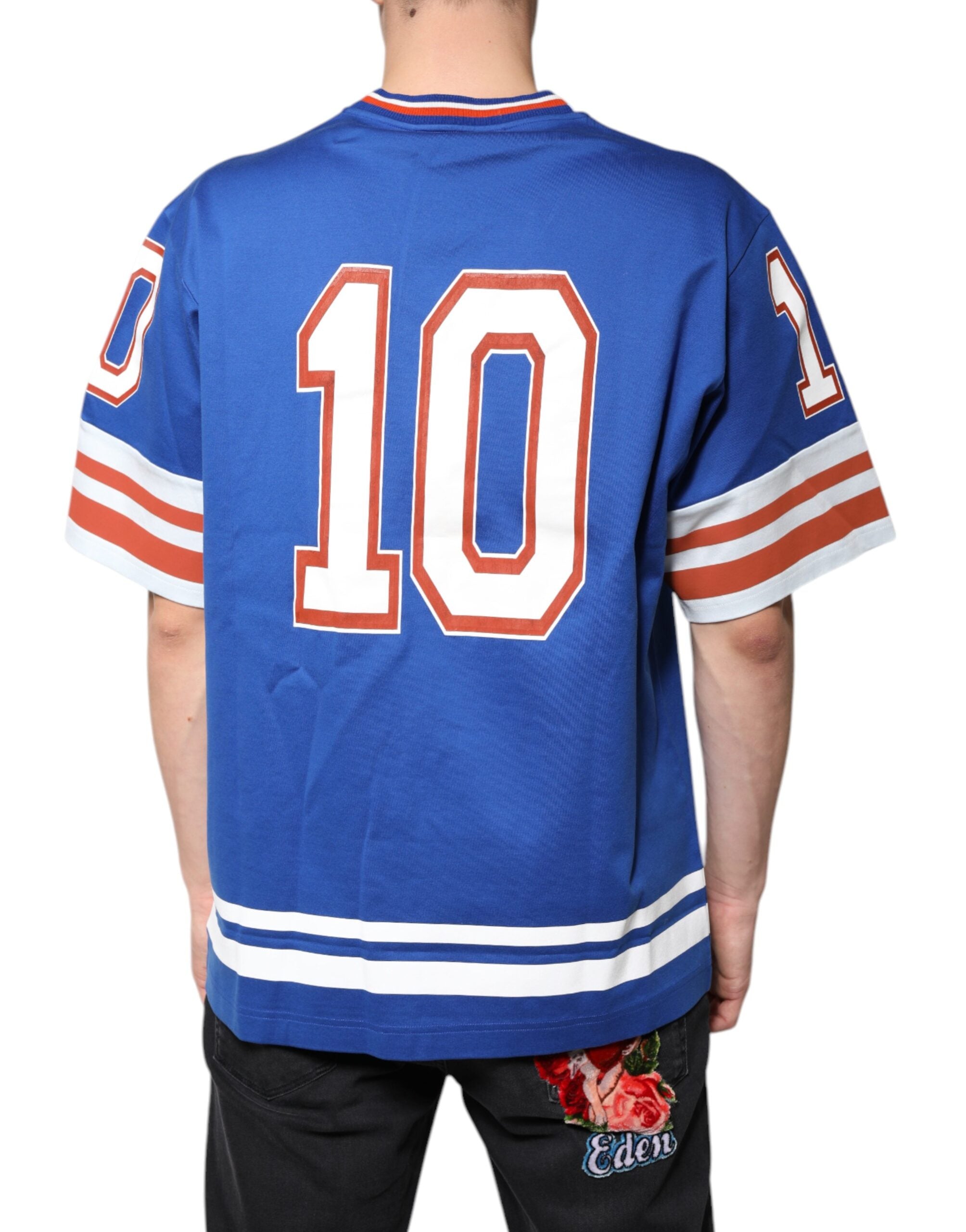 Dolce & Gabbana blue logo T-shirt with V-neck and short sleeves-4