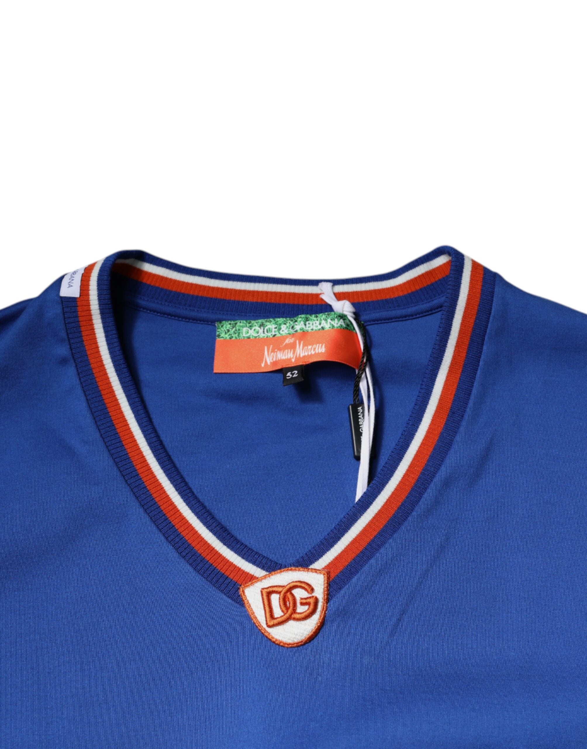 Dolce & Gabbana blue logo T-shirt with V-neck and short sleeves-7