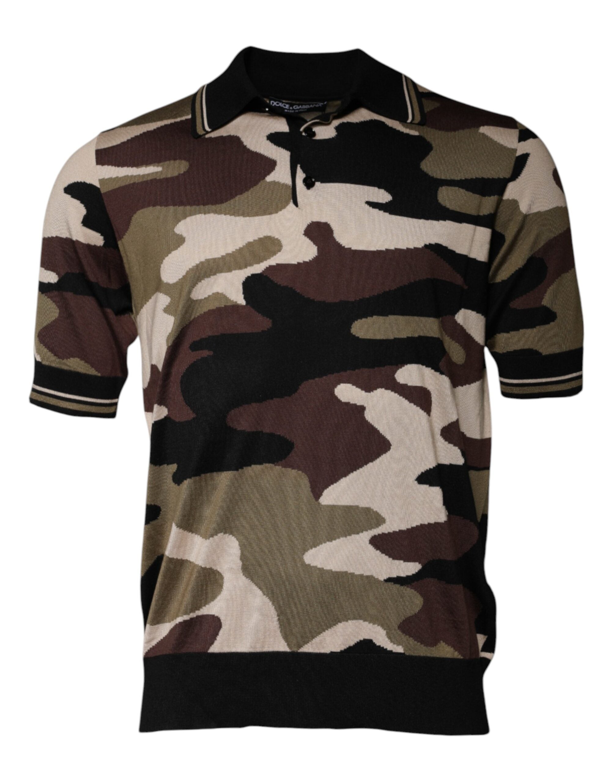 Dolce & Gabbana Multicolor Camouflage Polo Shirt with Collar