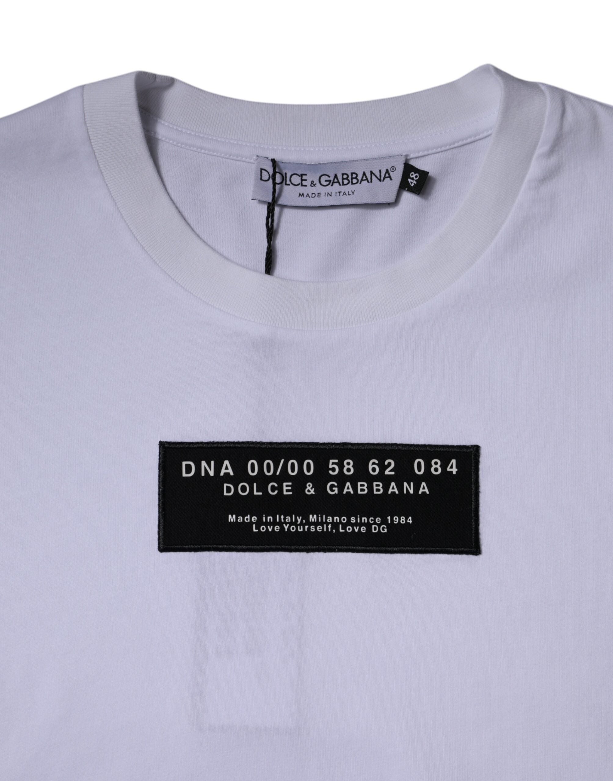 Dolce & Gabbana white T-shirt with round neck and logo print, made of cotton-4
