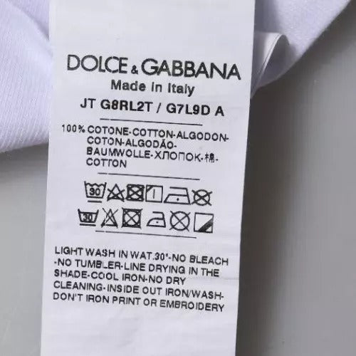 Dolce & Gabbana white T-shirt with round neck and logo print, made of cotton-5