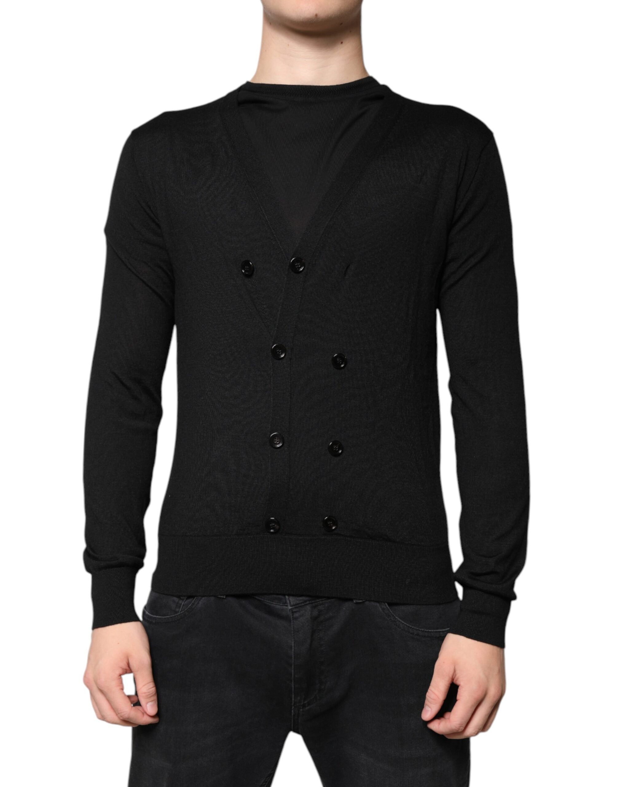 Dolce & Gabbana Schwarzer Kaschmir-Strickpullover mit Knopfleiste-1