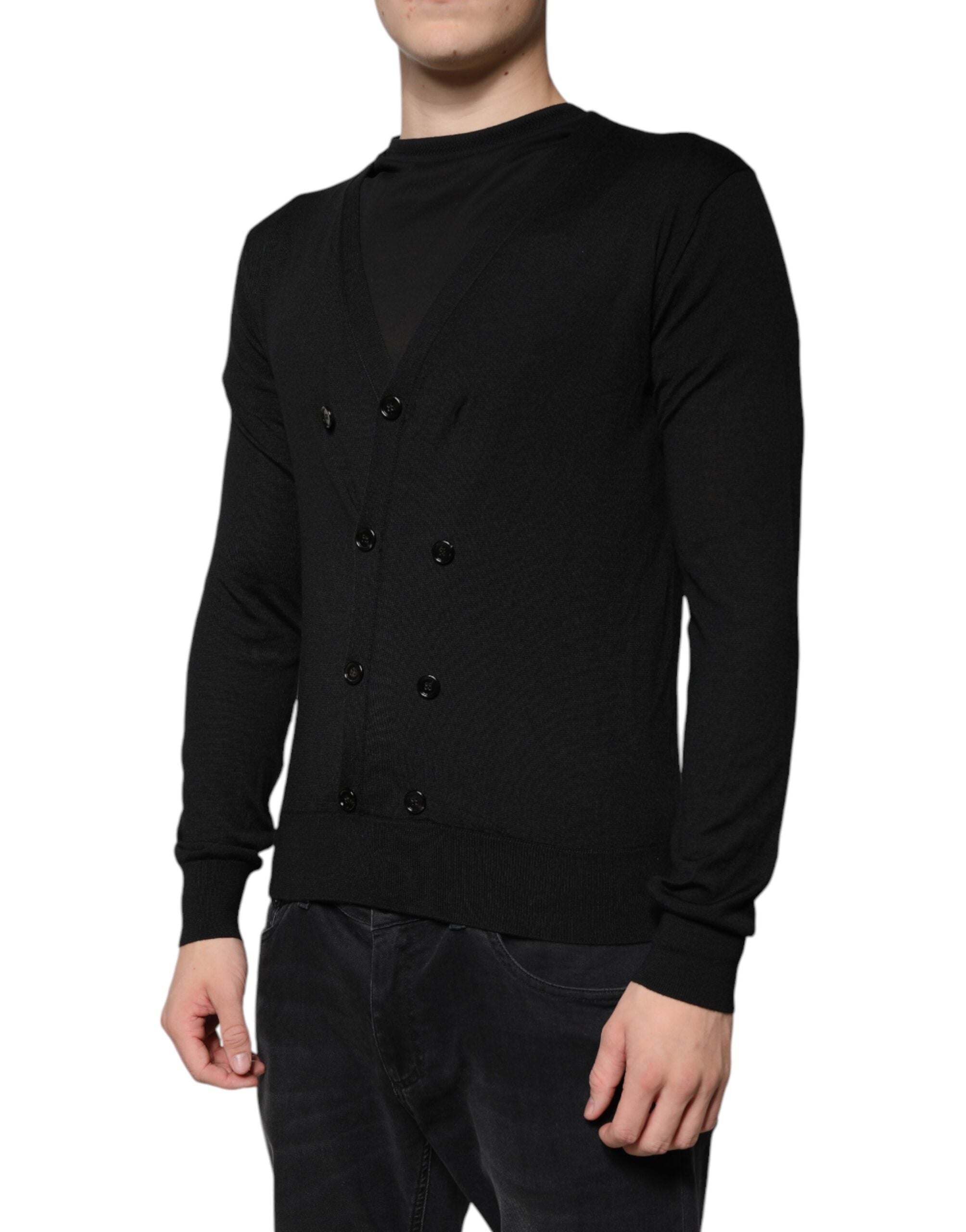 Dolce & Gabbana Schwarzer Kaschmir-Strickpullover mit Knopfleiste-3