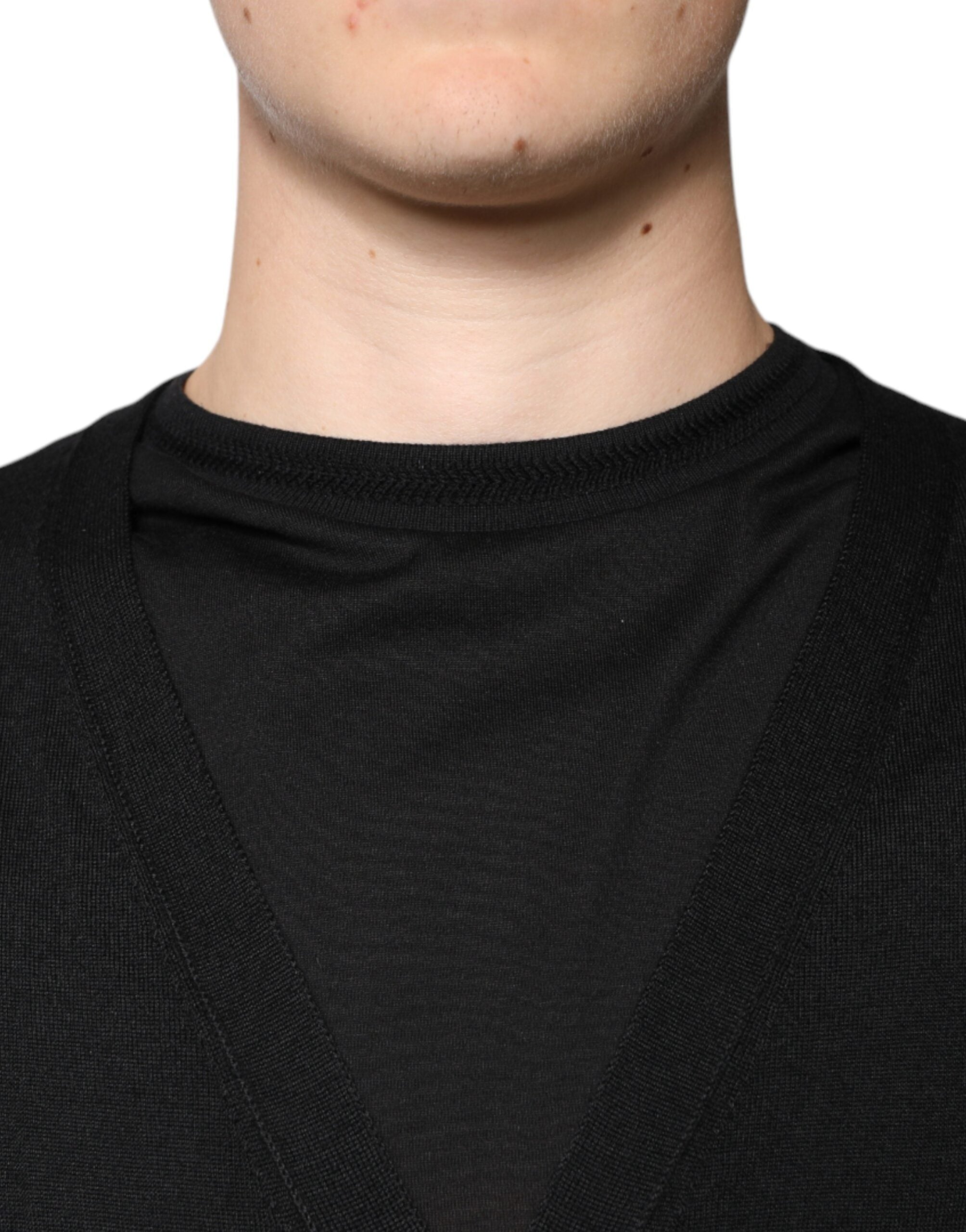 Dolce & Gabbana Schwarzer Kaschmir-Strickpullover mit Knopfleiste-5