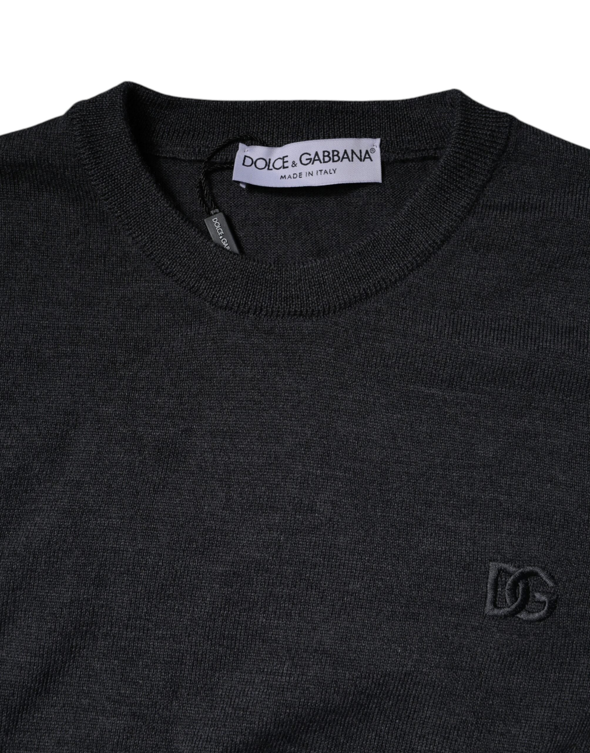 Dolce & Gabbana Dunkelgrauer DG Logo Rundhals-Pullover-5