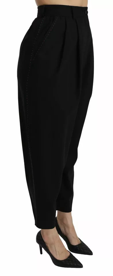 Dolce & Gabbana Black wool trousers with a high waist and front pleats-3