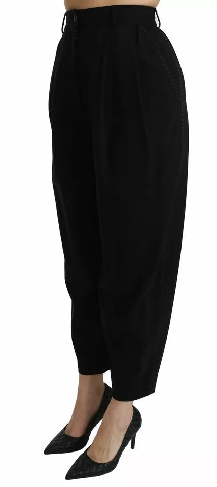 Dolce & Gabbana Black wool trousers with a high waist and front pleats-4
