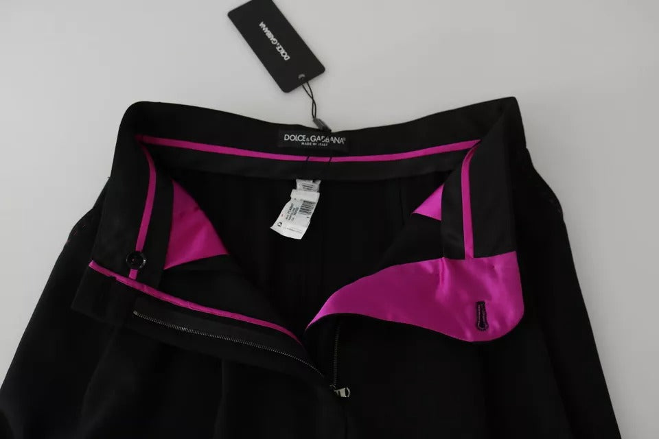 Dolce & Gabbana Black wool trousers with a high waist and front pleats-5