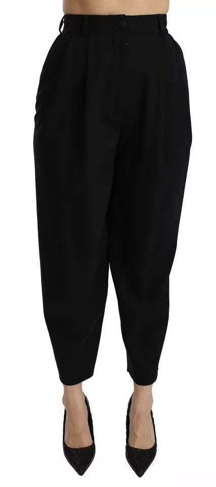 Dolce & Gabbana Black wool trousers with a high waist and front pleats-2