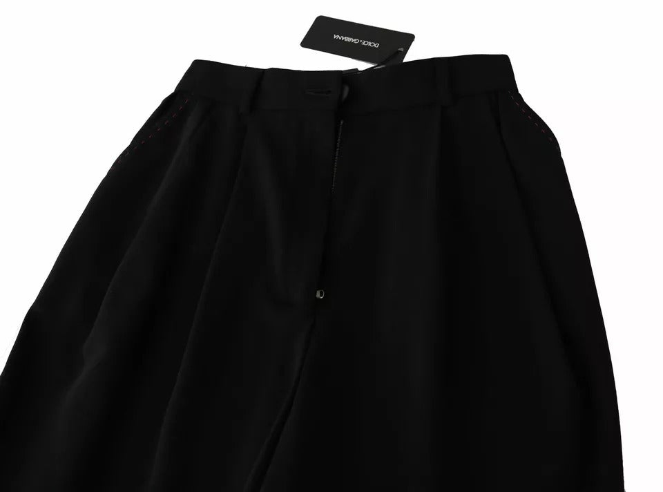 Dolce & Gabbana Black wool trousers with a high waist and front pleats-8