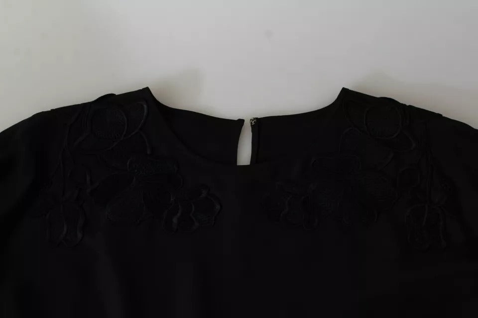 Dolce & Gabbana Black silk blouse top with floral embroidery-7