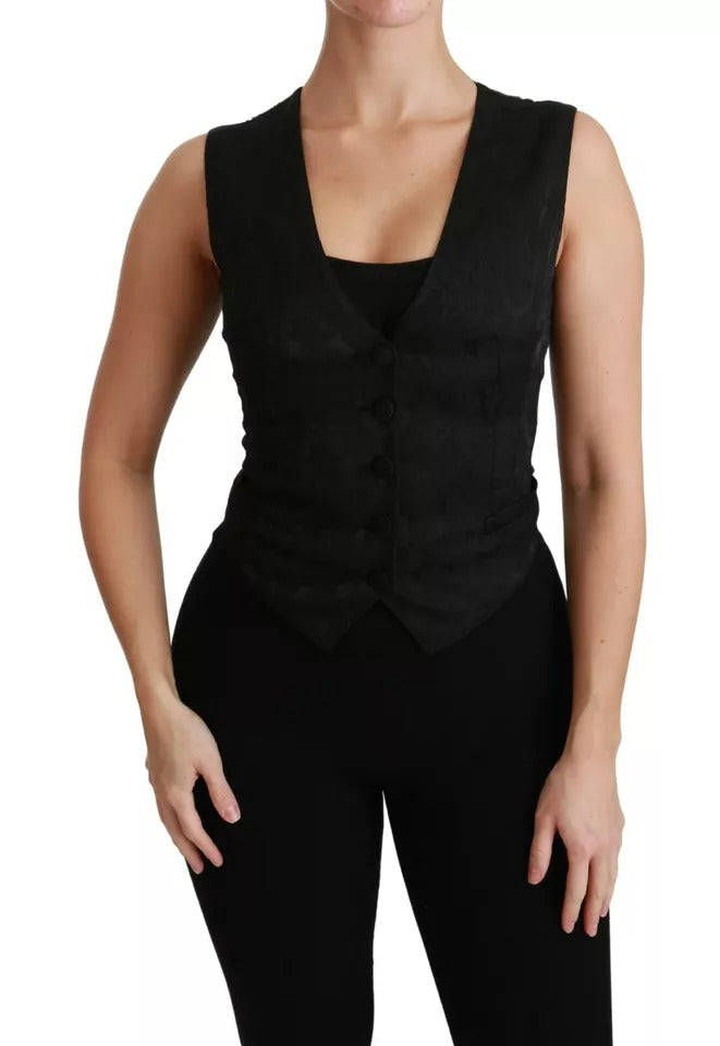 Dolce & Gabbana Black Lace Slim Vest Silk Top-1