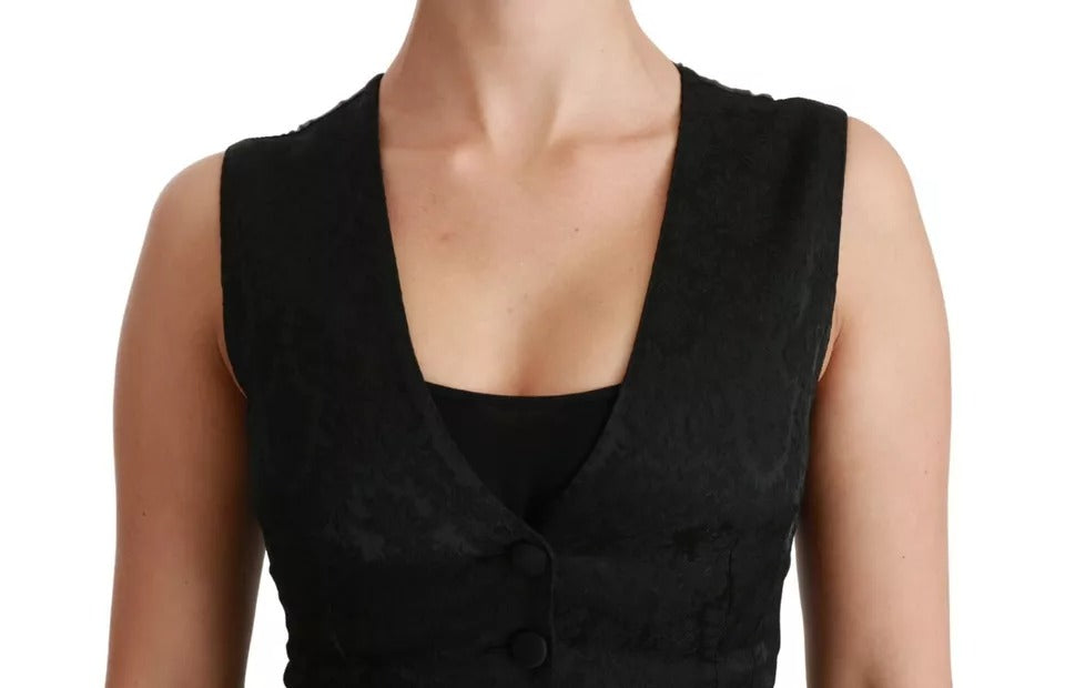 Dolce & Gabbana Black Lace Slim Vest Silk Top-6