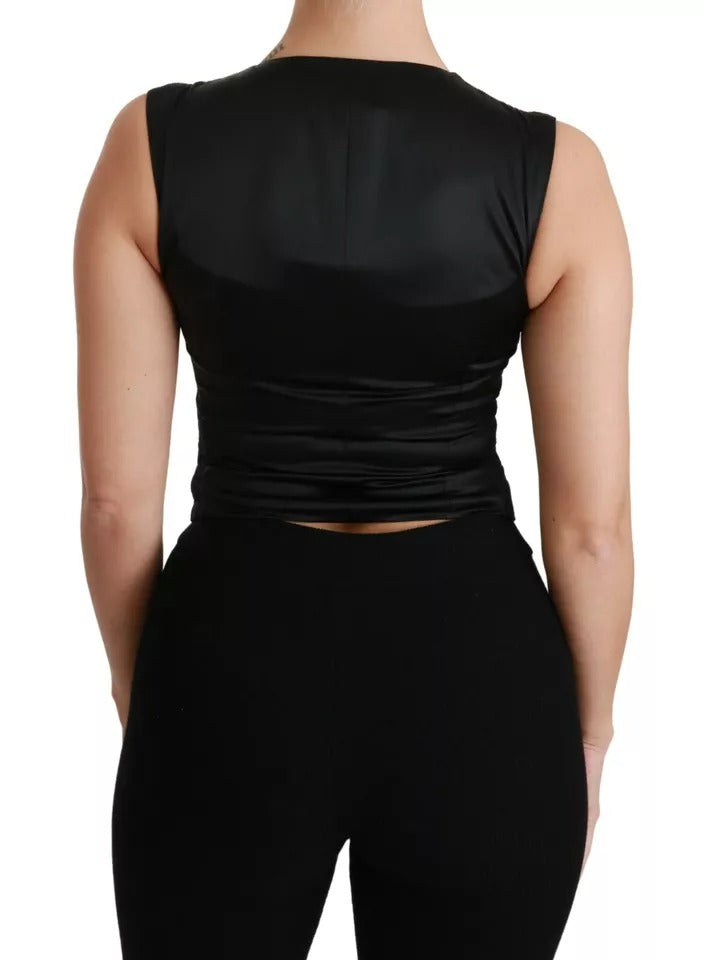 Dolce & Gabbana Black Lace Slim Vest Silk Top-5