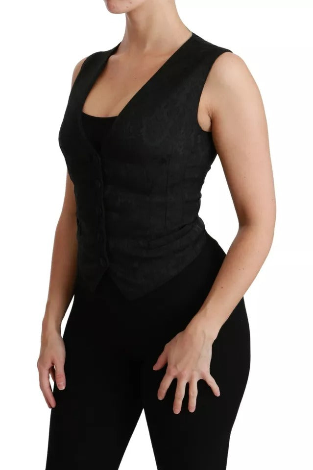 Dolce & Gabbana Black Lace Slim Vest Silk Top-4