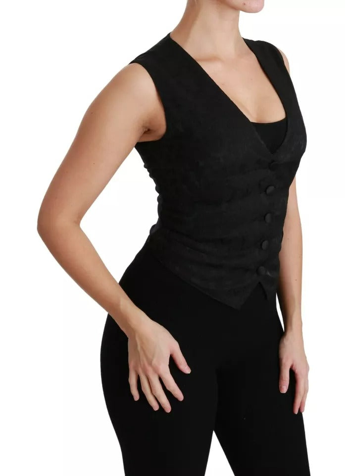 Dolce & Gabbana Black Lace Slim Vest Silk Top-3