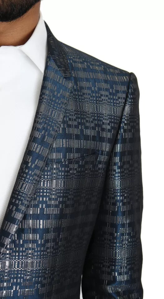 Dolce & Gabbana Blau Silber Glänzend 2 Stück Slim GOLD Anzug-6