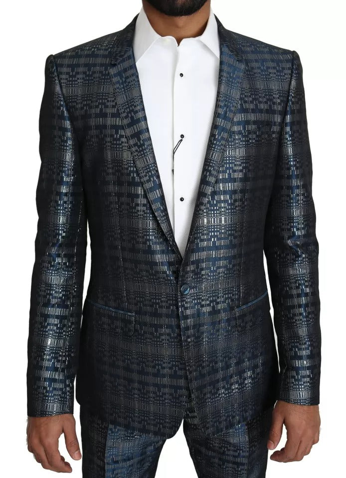 Dolce & Gabbana Blau Silber Glänzend 2 Stück Slim GOLD Anzug-5