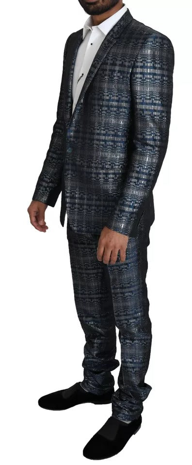 Dolce & Gabbana Blau Silber Glänzend 2 Stück Slim GOLD Anzug-2