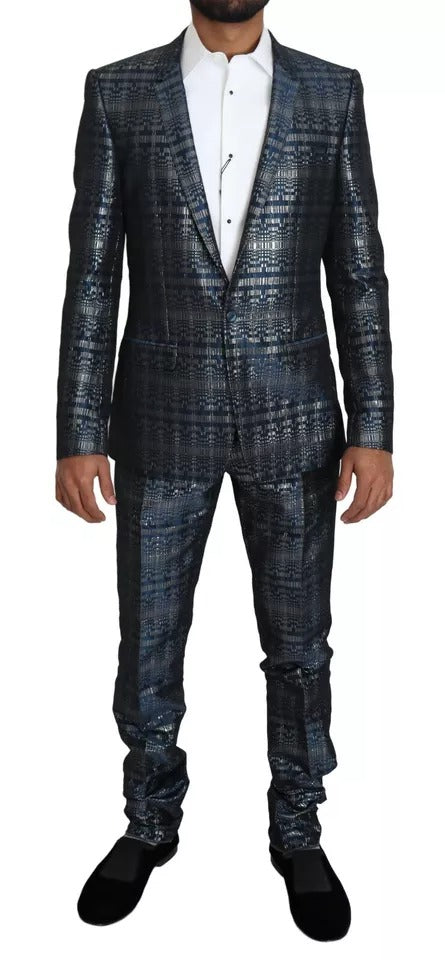 Dolce & Gabbana Blau Silber Glänzend 2 Stück Slim GOLD Anzug-4