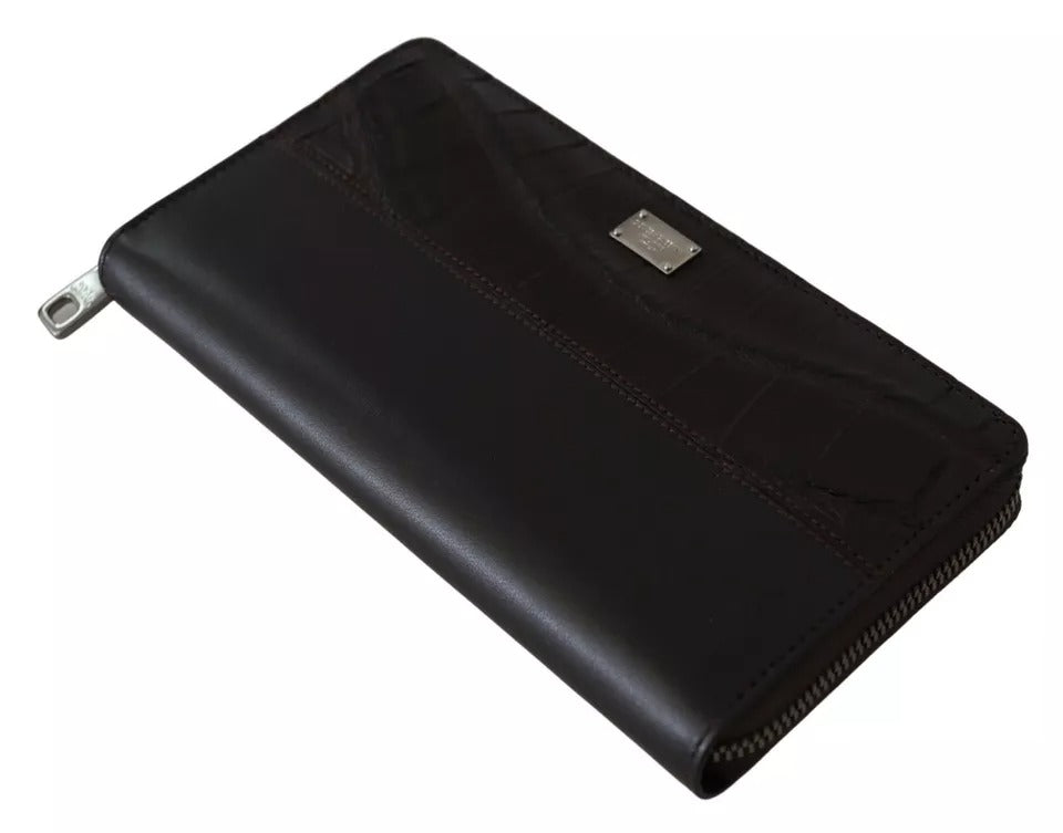 Dolce & Gabbana Brown Exotic Leather Zip Around Continental Clutch Wallet-6