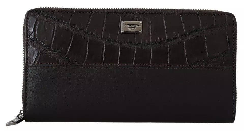 Dolce & Gabbana Brown Exotic Leather Zip Around Continental Clutch Wallet-2