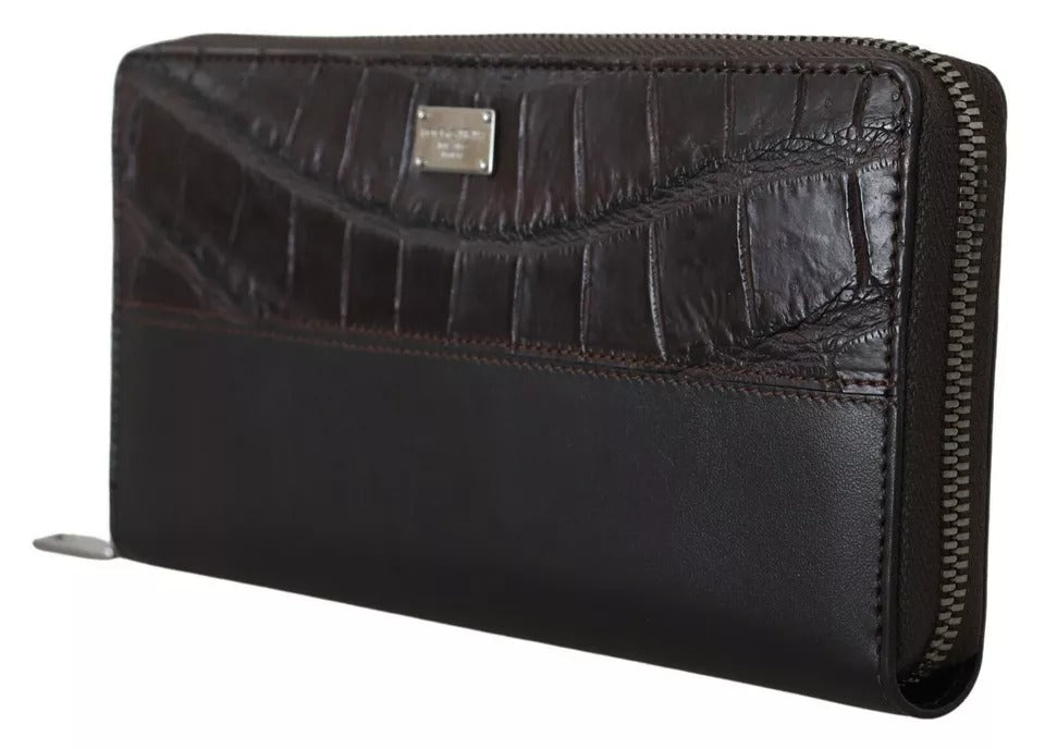 Dolce & Gabbana Brown Exotic Leather Zip Around Continental Clutch Wallet-3