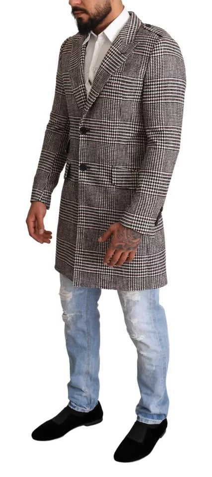 Dolce & Gabbana Grey Check Long Trench Coat Jacket-4