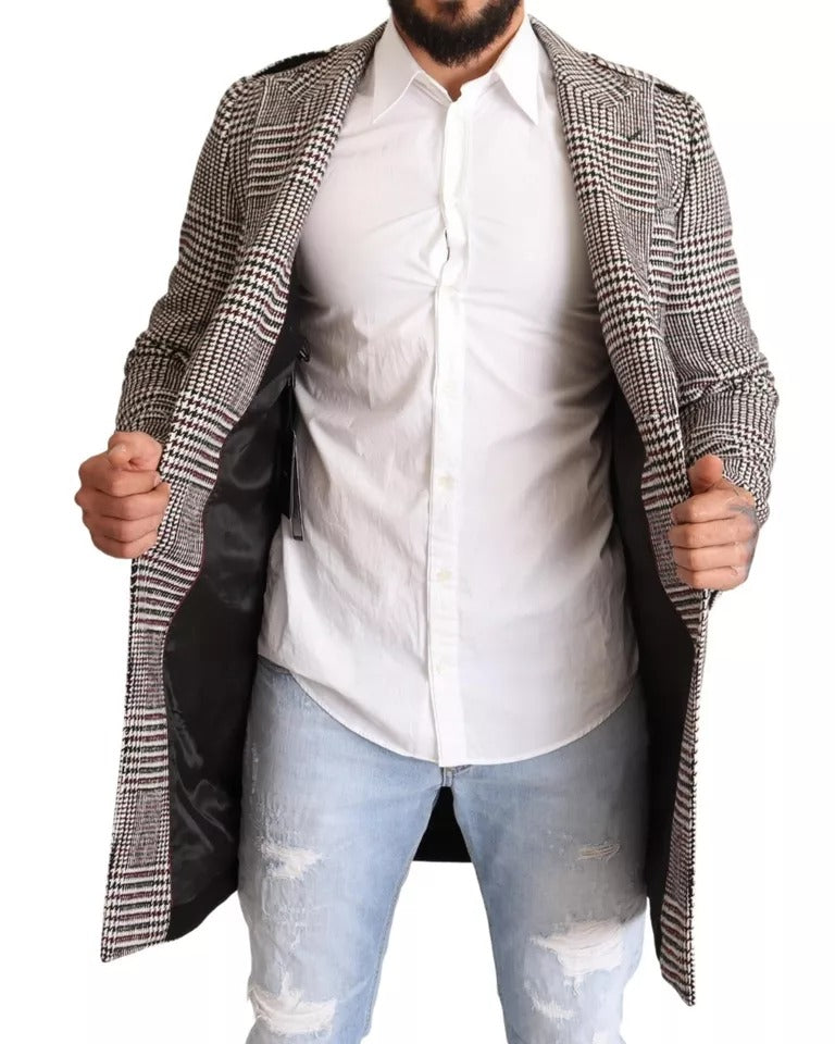 Dolce & Gabbana Grey Check Long Trench Coat Jacket-5
