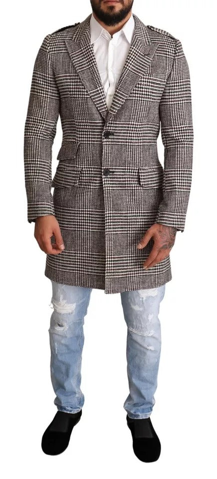 Dolce & Gabbana Grey Check Long Trench Coat Jacket-7